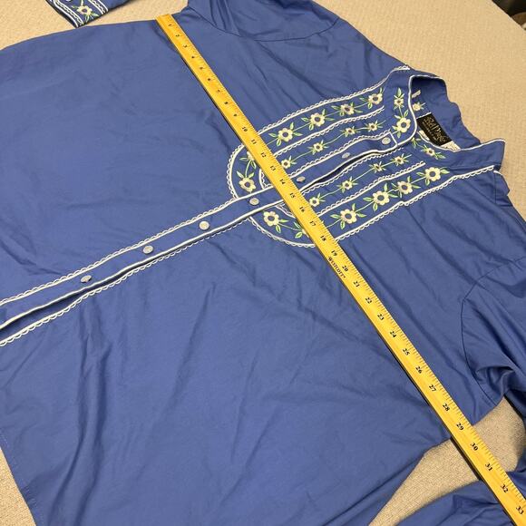 Bob Mackie Top Womens 3x Blue Embroidered Button Down Milk Maid Cottagecore Boho - Picture 7 of 8